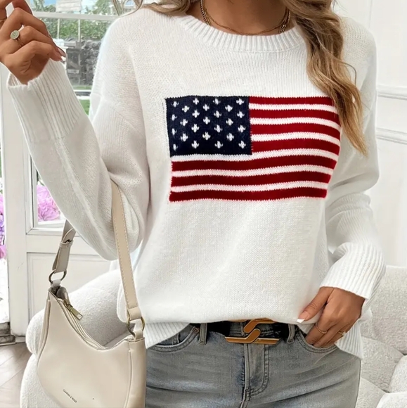 Crisp White American Flag Sweater - Picture 2 of 5